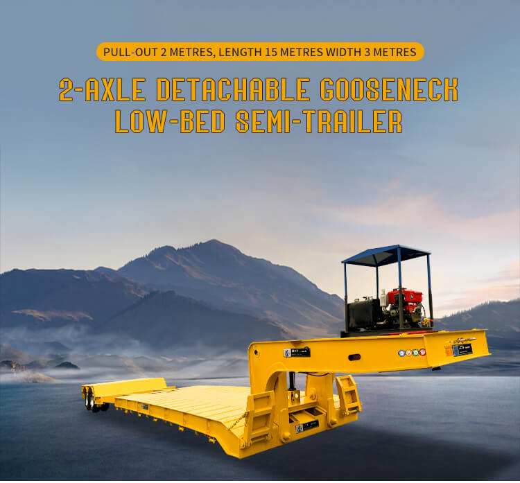Rimorchio ribassato a collo d'oca staccabile idraulico a 2 assi da 120 tonnellate