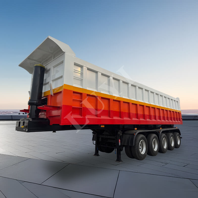 Rimorchio con cassone ribaltabile posteriore per carichi pesanti da 120 tonnellate a 5 assi, rimorchio per camion con scarico automatico in acciaio al carbonio