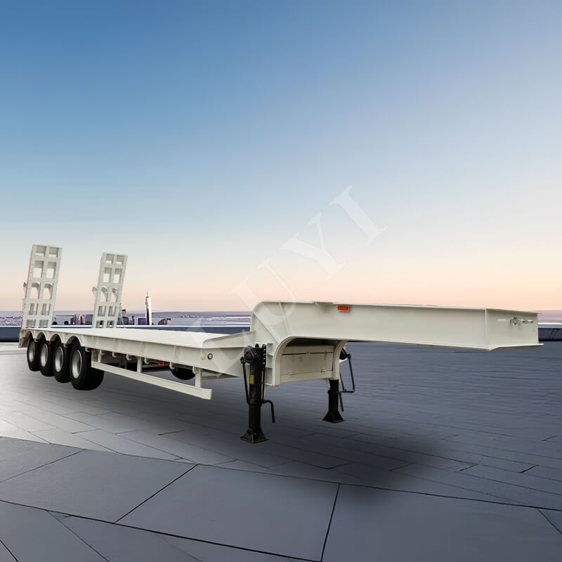 Rimorchio ribassato a 4 assi per carichi pesanti con scala meccanica per il trasporto di macchinari pesanti