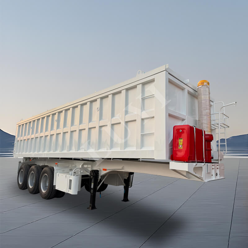 Semirimorchio con cassone ribaltabile posteriore a tre assi rettangolare a forma di U da 60 tonnellate